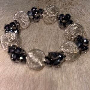 Elegant Silver and Black Beaded Bracelet